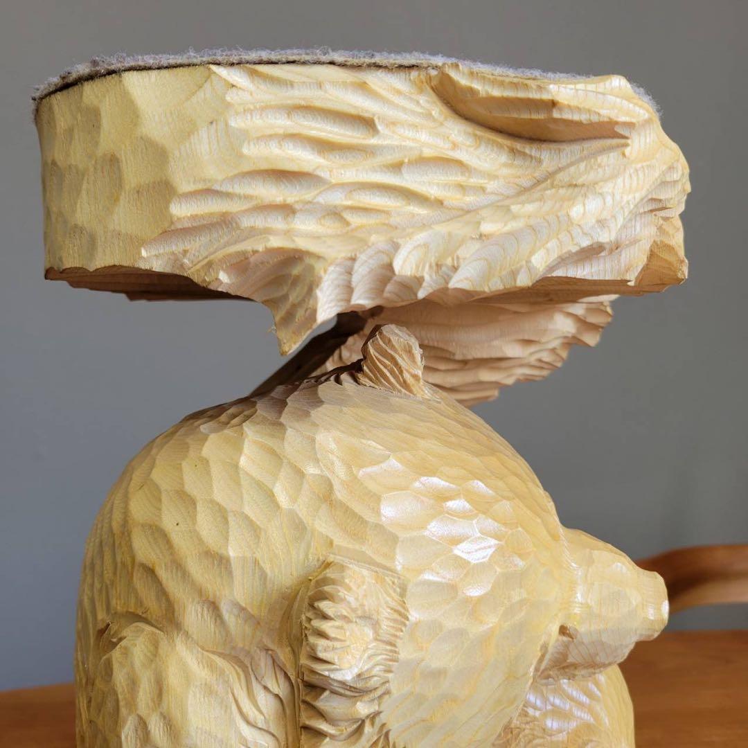 【匿名発送】木彫りの熊　親子熊　木工品　工芸品　置物　熊2匹　電話台　未使用