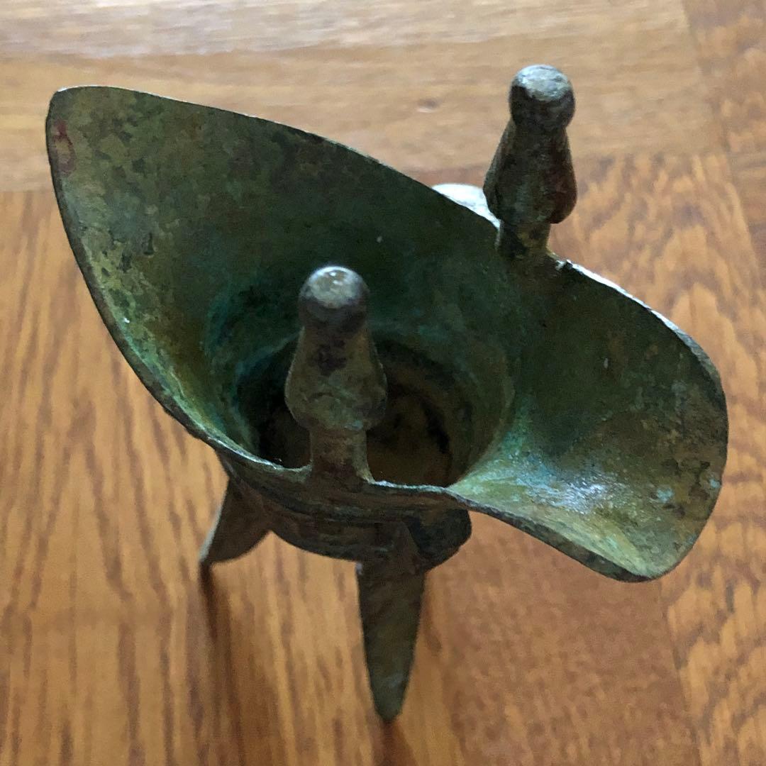 時代物 三足爵　青銅器　出土 爵杯 酒器品　骨董品　アンティーク