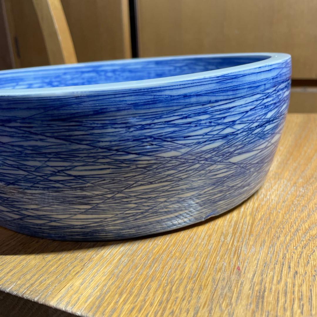 吉川正道　染付線紋銅鑼鉢