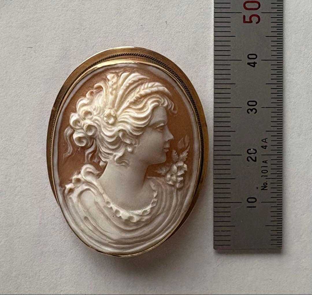 14金フレーム　シェルカメオ ブローチAPA 585 ペンダントトップ　イタリア