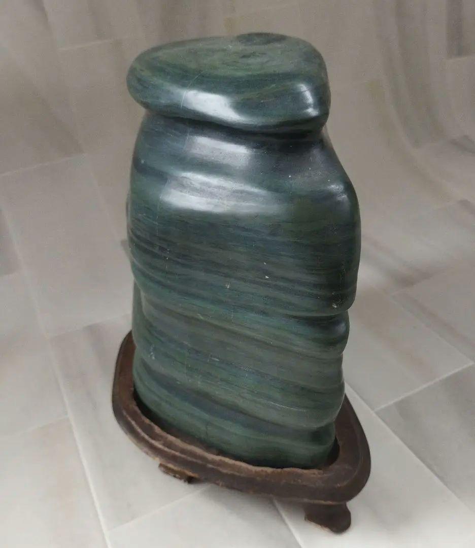 北海道　日高青虎石 10kg 　水石　観賞石　台座付き