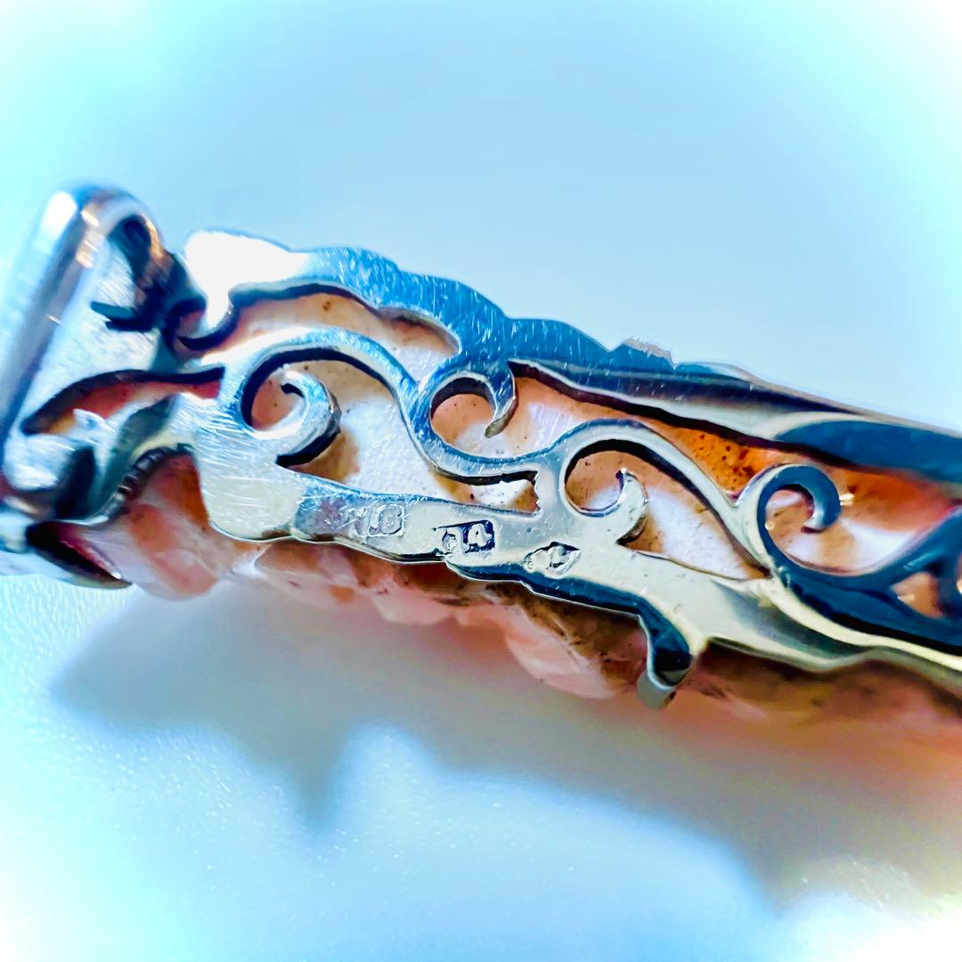 赤珊瑚　帯留め　アンティーク　K14 WG 刻印