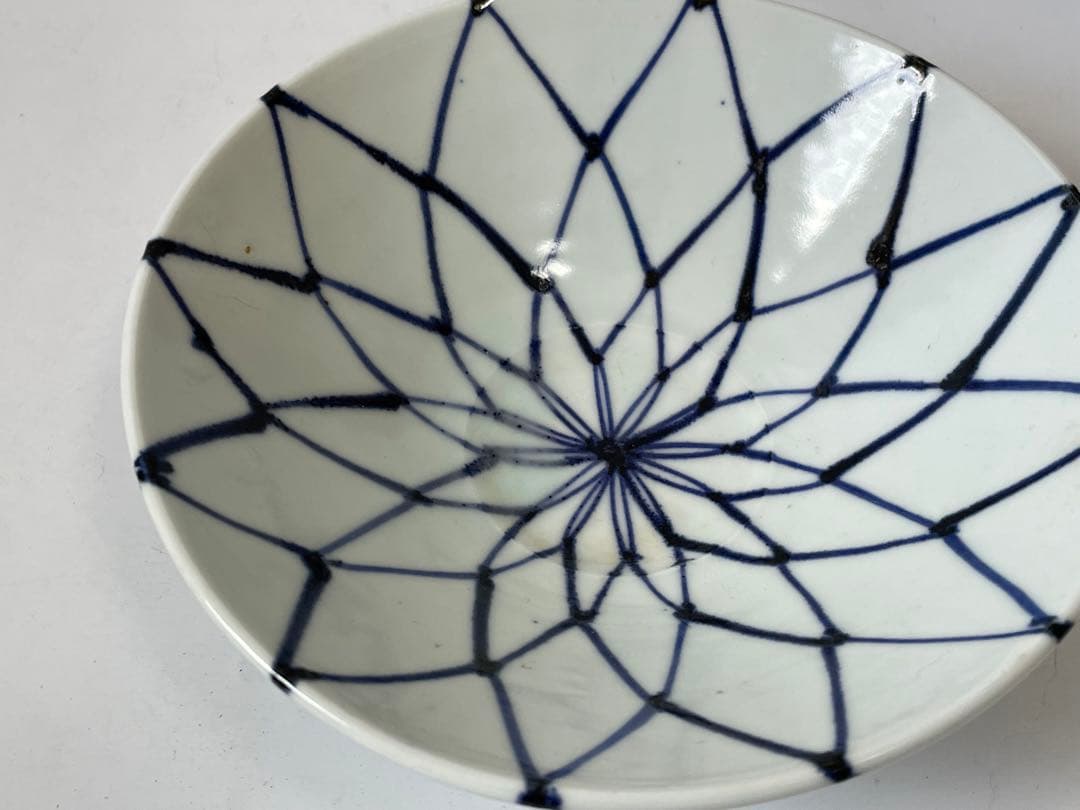 作家物　陶芸家　加藤静允　染付　網代文様　網文様　茶碗　深皿　初期伊万里　写