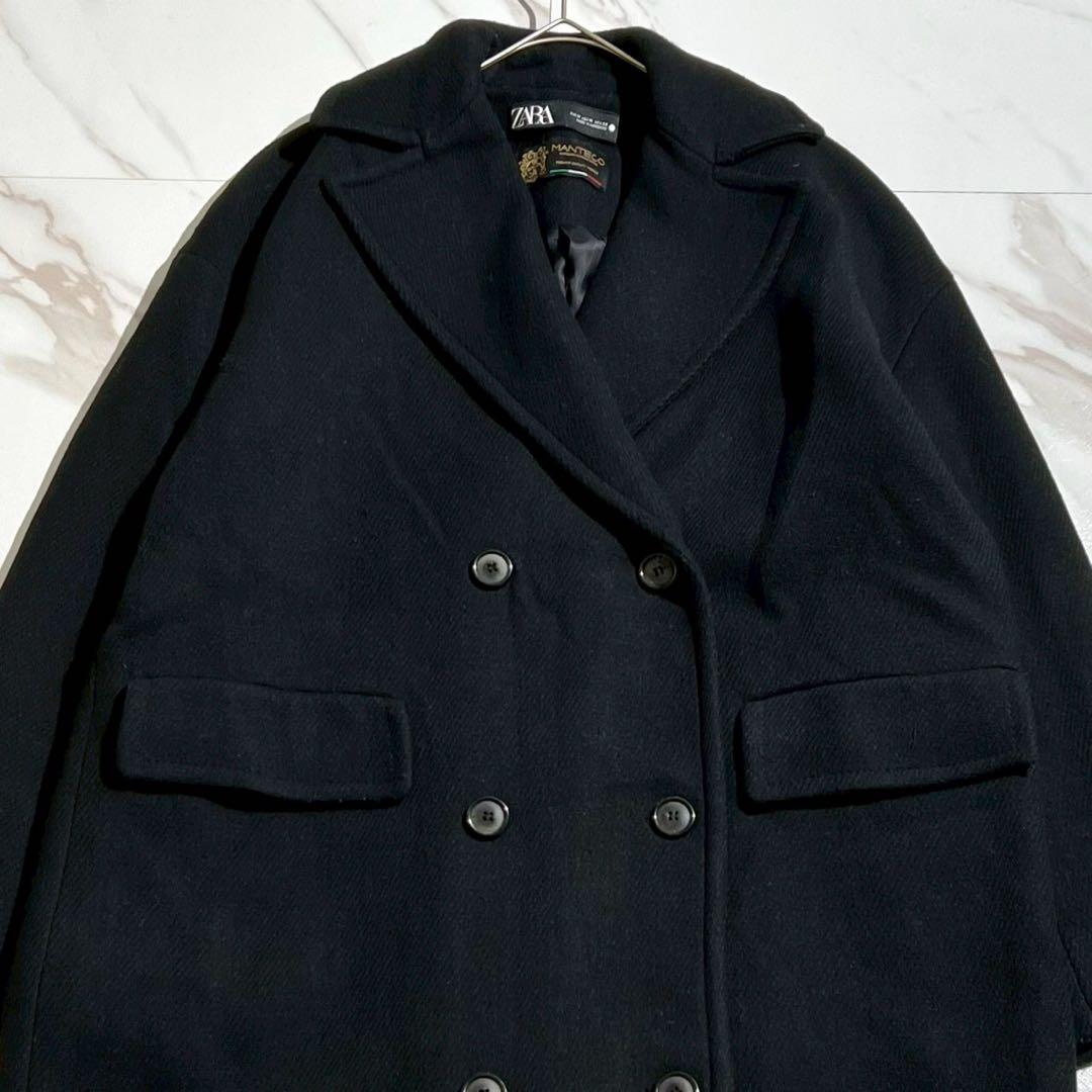 【極美品✨】ザラ マンテコ ヘリンボーン ダブルチェスターコート 黒 L相当