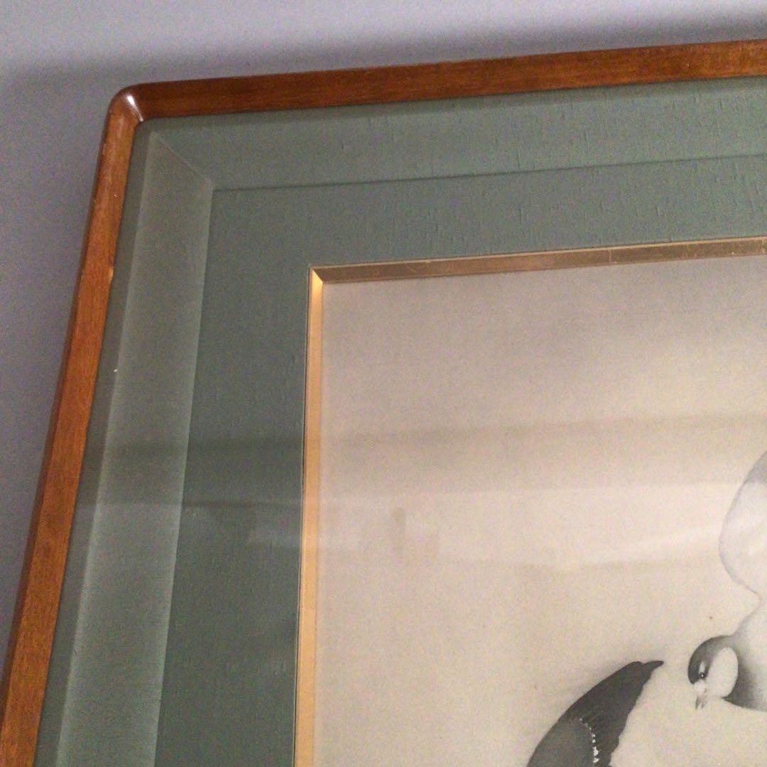 No3770 額装　在銘　紫水　月に千鳥図　日本画　10号　絹本　古画　送料無料