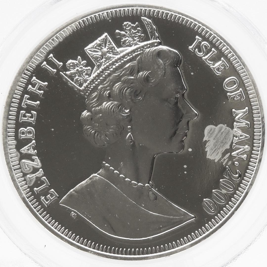世界に5枚 PCGS 69DCAM 地球で遊ぶ猫 2000 マン島 クラウン銀貨
