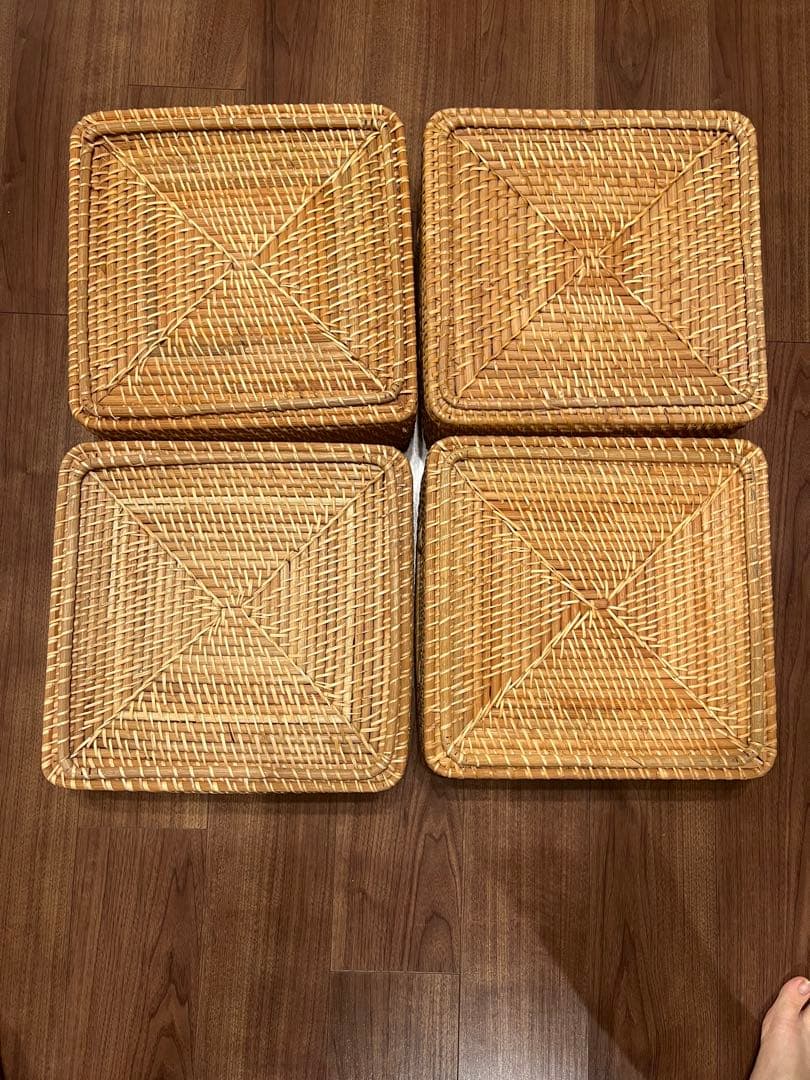 無印良品　重なるラタン角型バスケット・中 4個セット