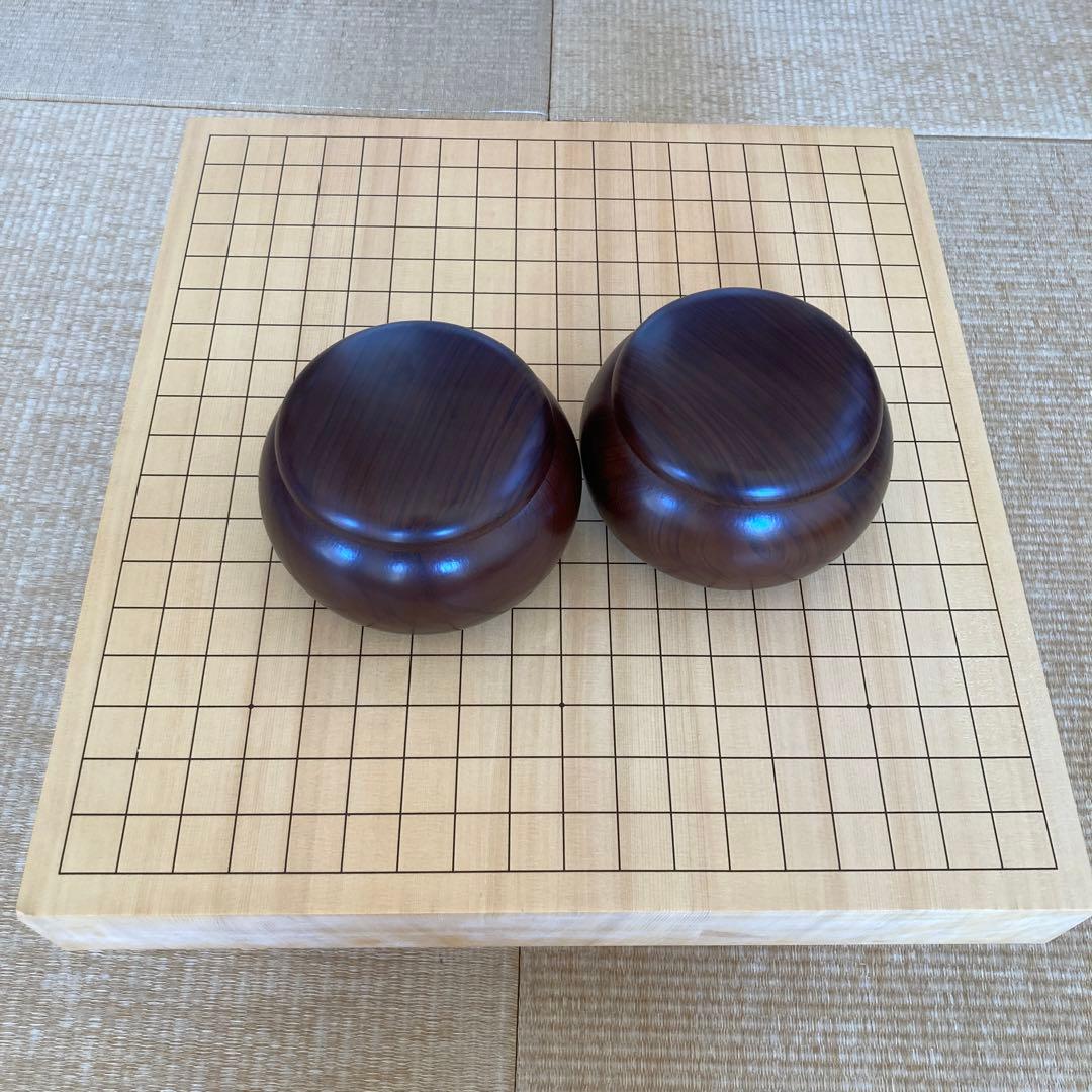 木製囲碁盤・碁石セット（黒白石付き）