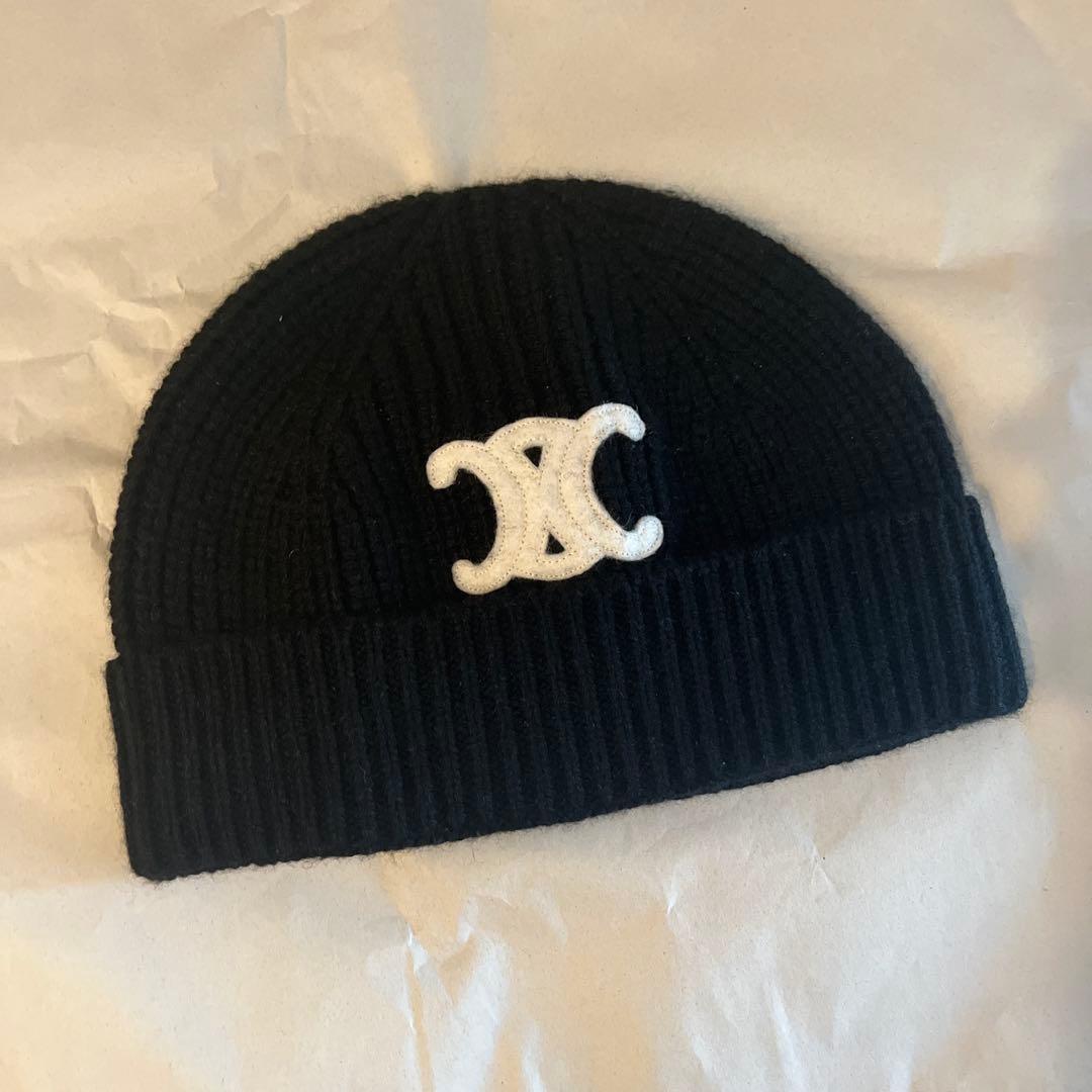 CELINE ブラックニット帽 FREEサイズ