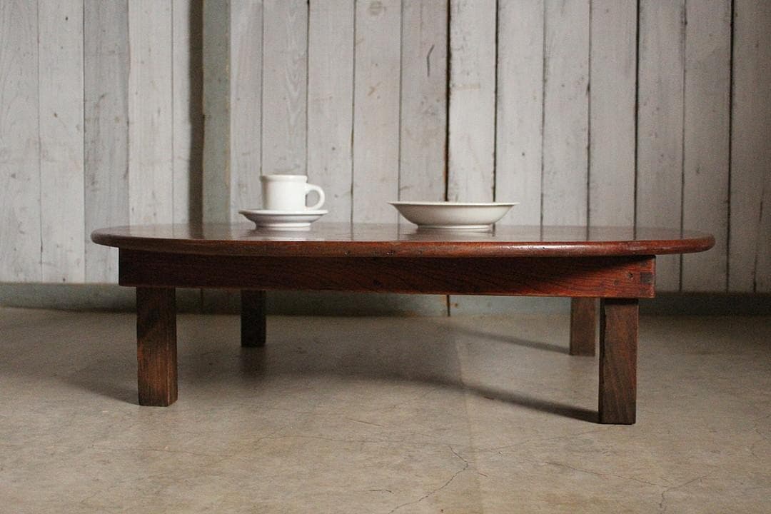 古い木製丸テーブル　ちゃぶ台　天然木