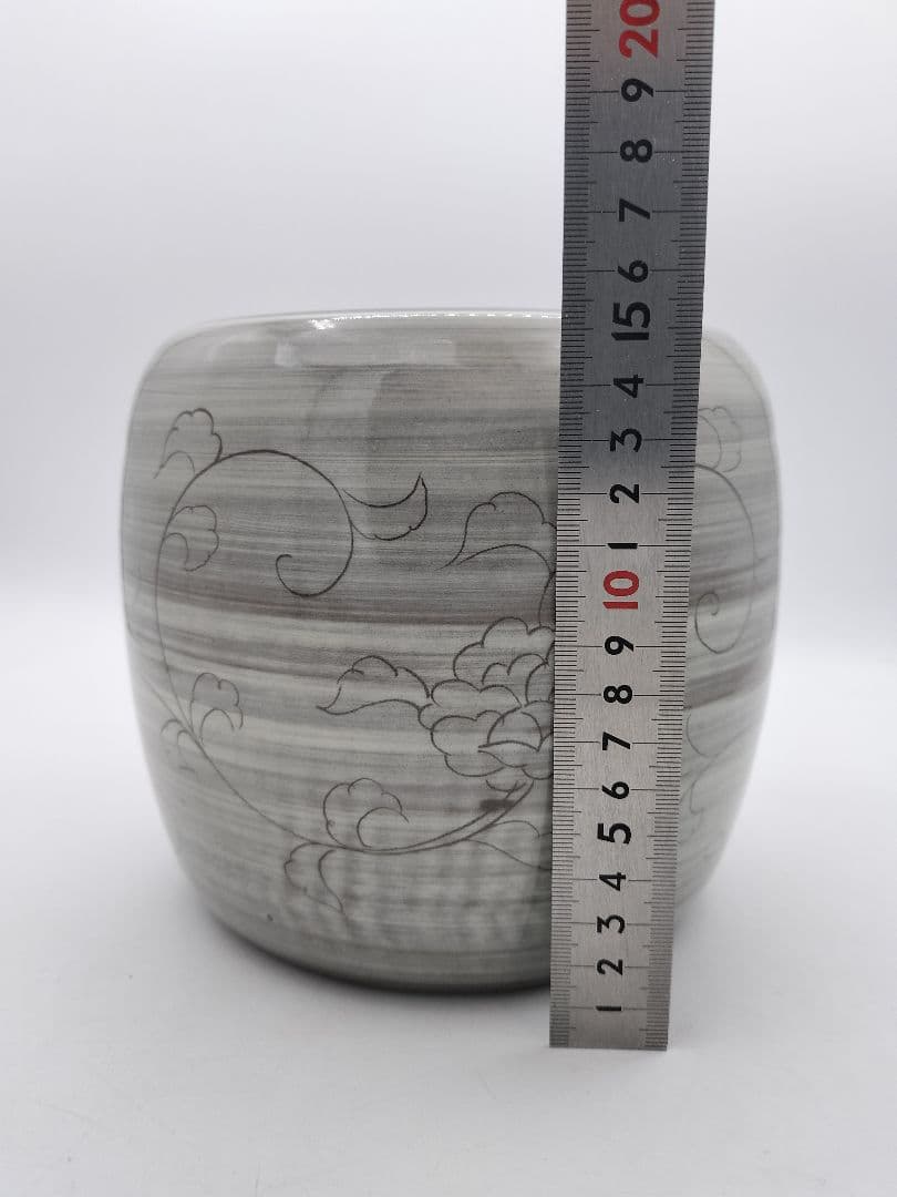 c655 水指 現川焼 唐草文様 武村利左衛門 木箱 茶道具 古物