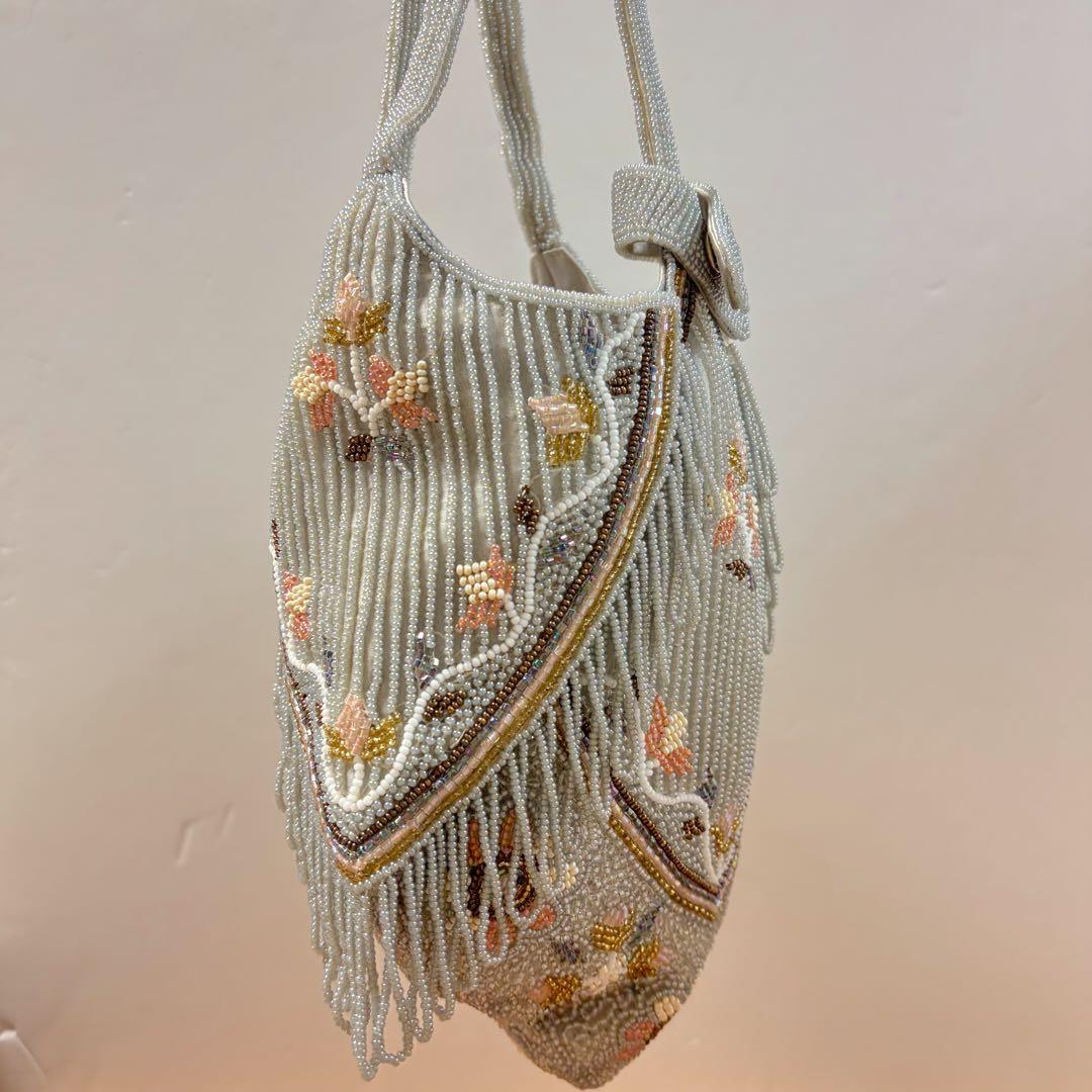 美品◇ヴィンテージ◇レトロ ビーズバッグ◇和装バッグ◇パーティーバッグ◇グレー