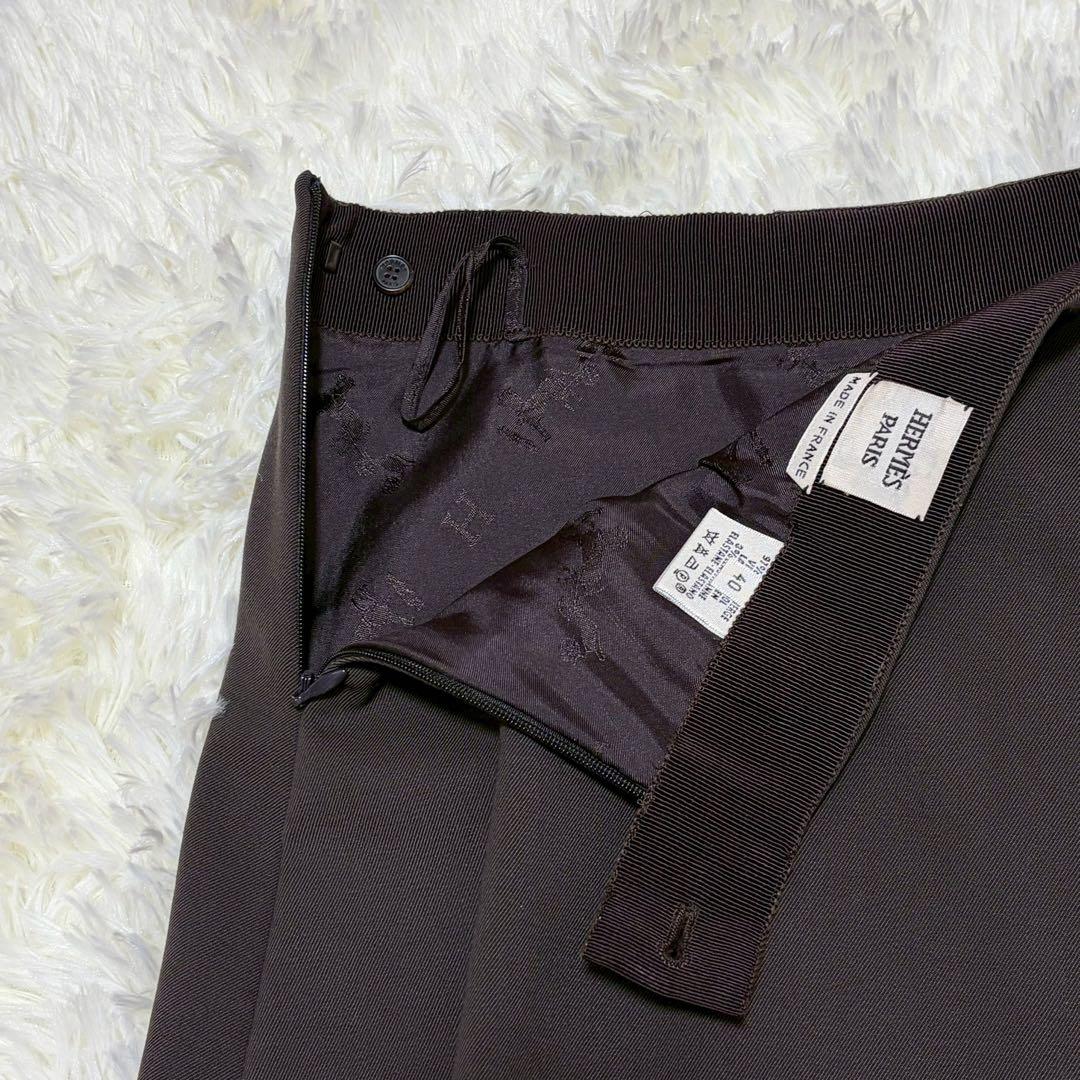 美品 エルメス ゴルチエ期 フレアスカート シルク裏地 ブラウン L相当 40