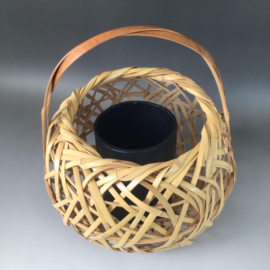 Ｒ８２７　有馬籠　『轡昭竹斎作』『竹編』『竹花入』『花篭』　木箱　花器