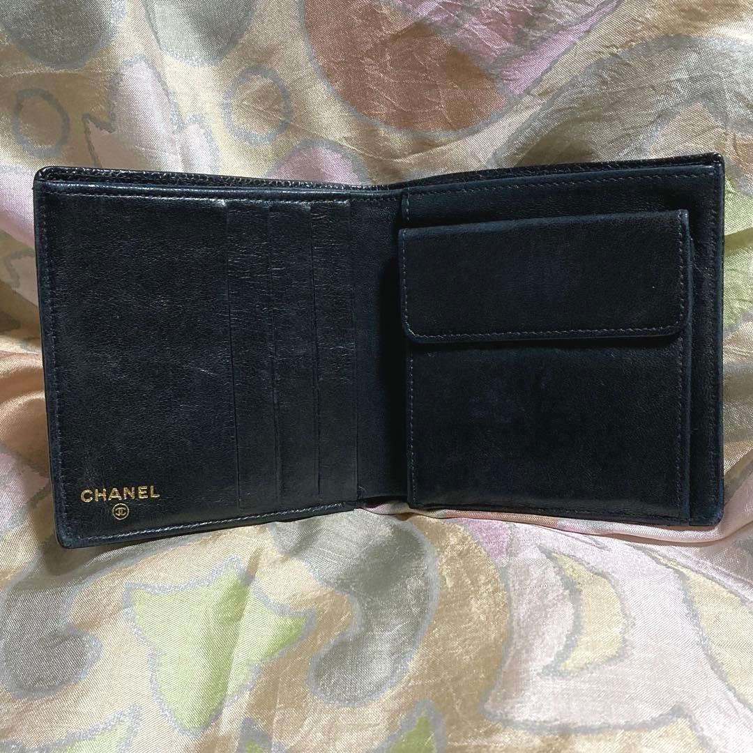 シャネル キャビアスキンココマークブラックレザー CHANEL二つ折り財布正規品