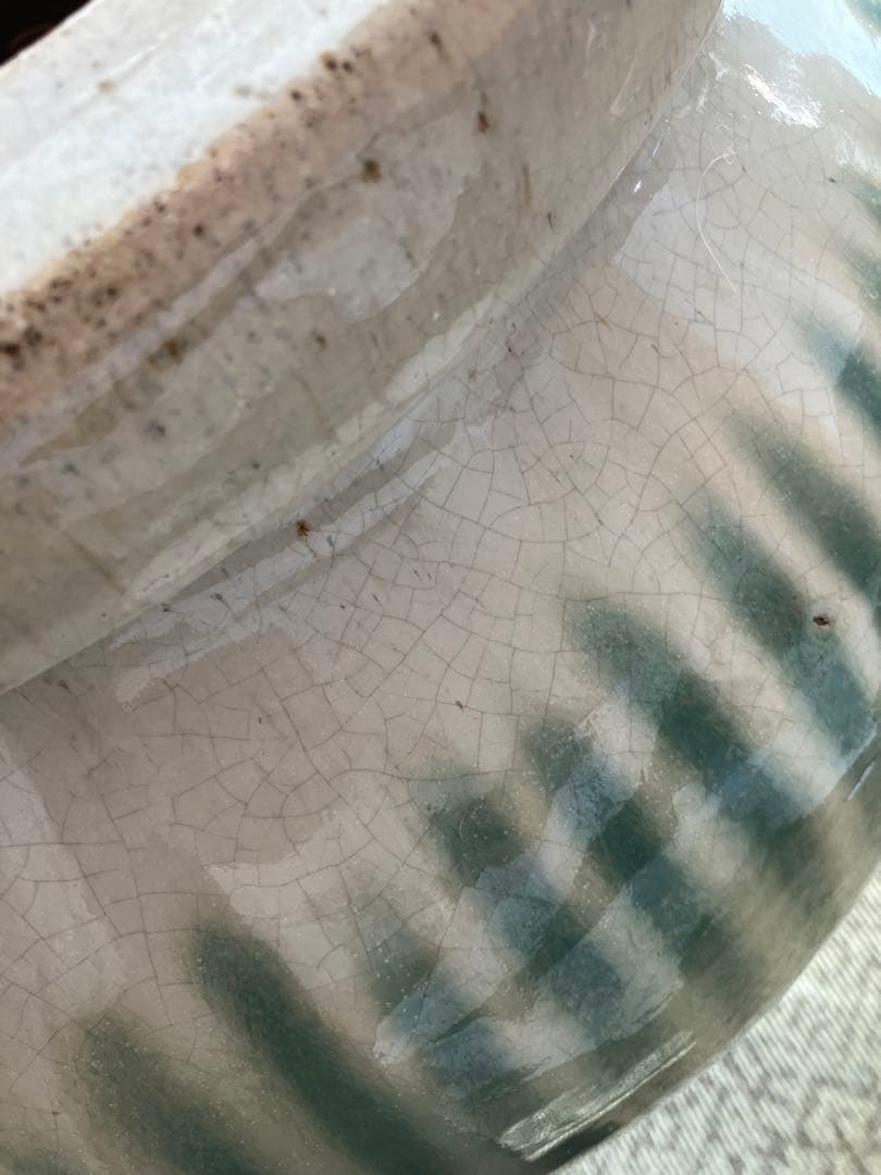 信楽焼　茶壺　大壺　すだれ壺　ストライプ柄　明治　アンティーク