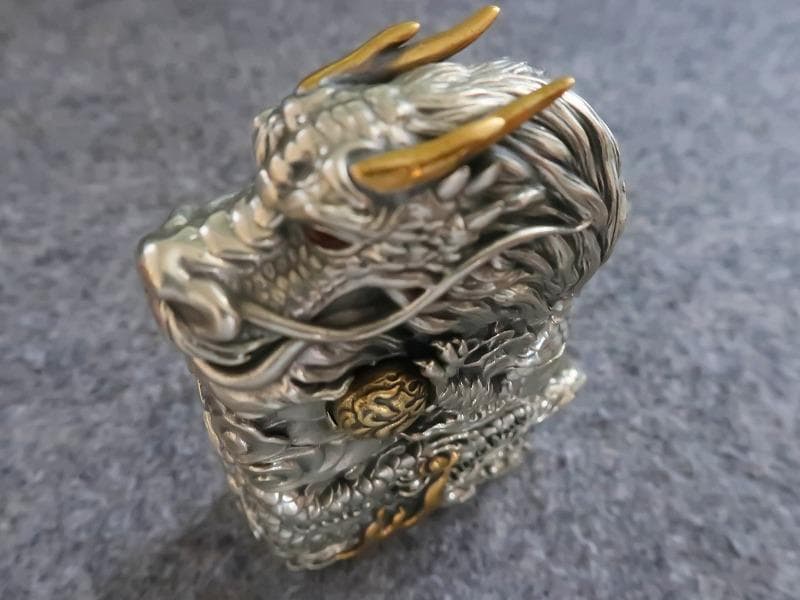 ジッポ ZIPPO ライター 竜 龍 ドラゴン 両面 如意宝珠 付 高級木箱付