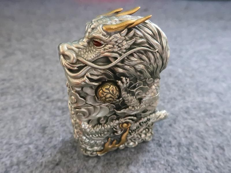 ジッポ ZIPPO ライター 竜 龍 ドラゴン 両面 如意宝珠 付 高級木箱付