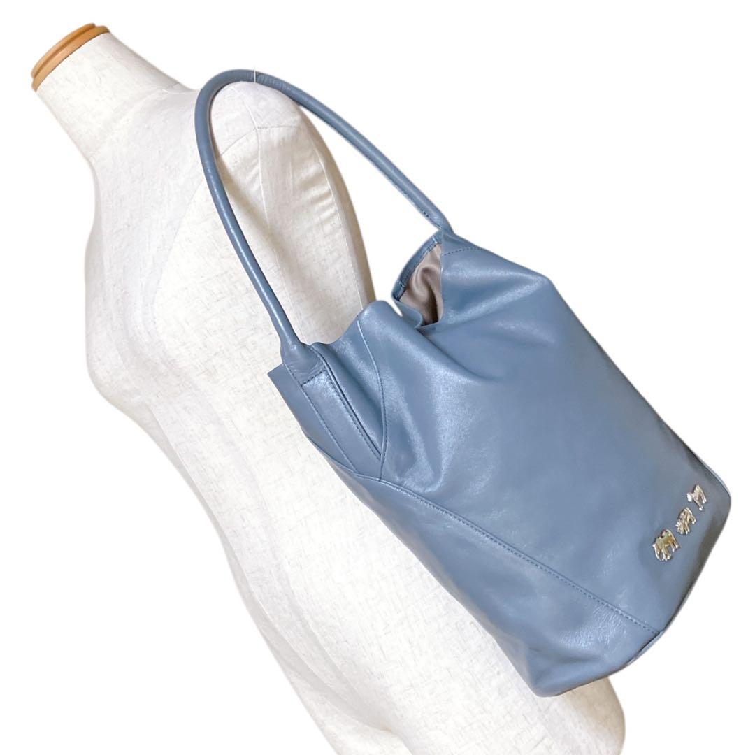 イアパピヨネ 未使用級 アニマルモチーフ バケツ ワンショルダーバッグ ブルー