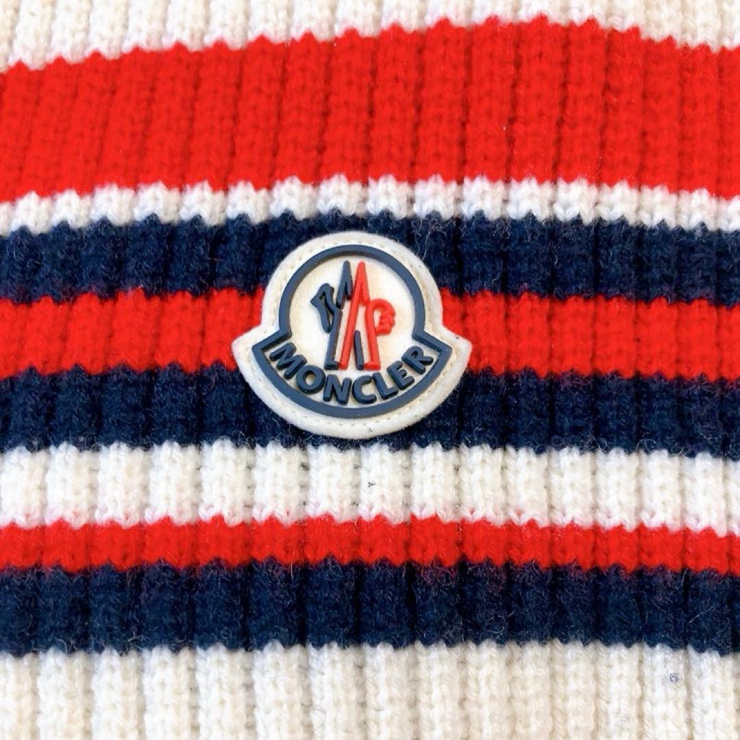 【超美品】モンクレール　マフラー　ロゴ　アイボリー　トリコロール