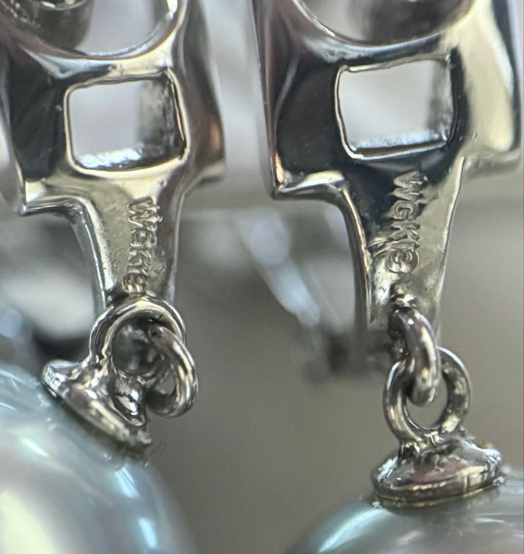 専用！真珠科学研究所オーロラオーシャンブルー黒蝶真珠ダイヤモンドイヤリングWG