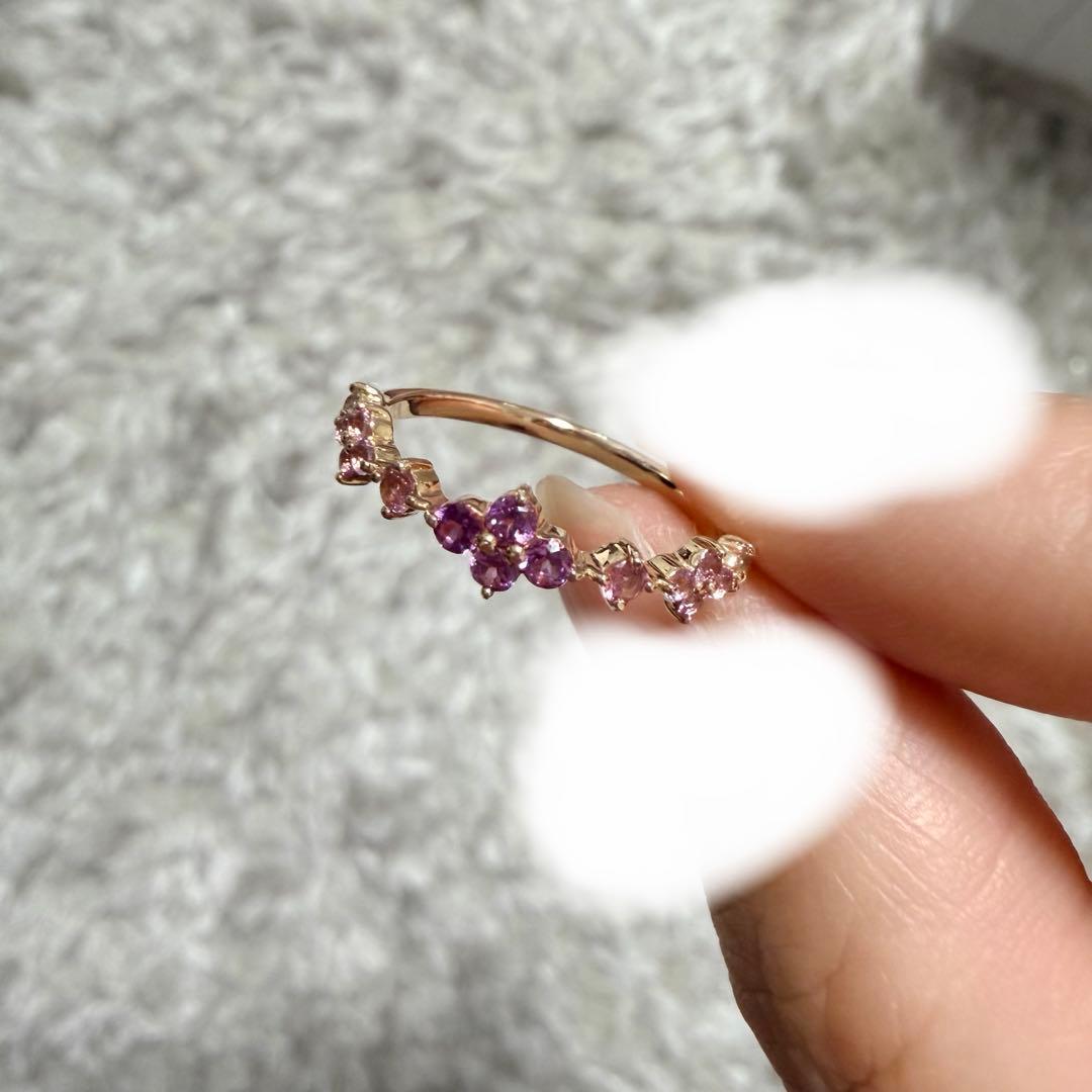 ツツミ　K10YG 13号　マルチストーンリング　ピンク系　ガーネット
