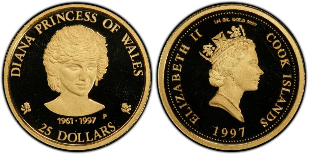 PCGS-PR68 DCAM　クック諸島 ダイアナ　金貨 25ドル 1997