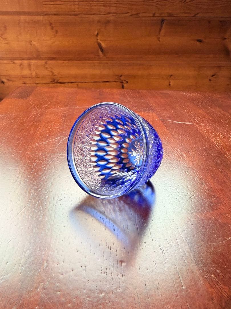 切子　ぐい呑　青藍