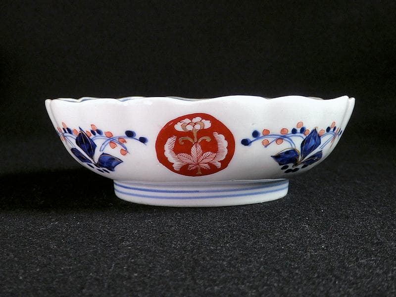 古伊万里　金襴手　菊花四方襷紋に吉祥紋の図　膾皿　３客　D960AS-BVl