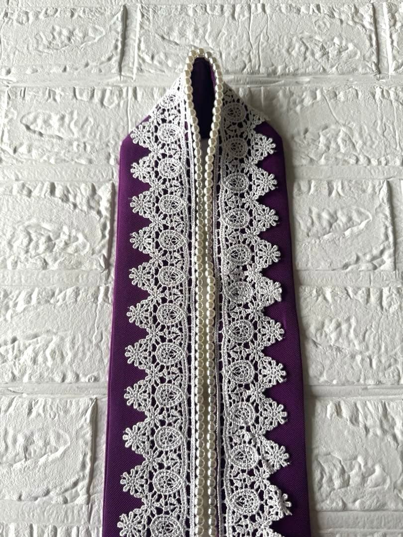 ヴァイオレット・ルフレ♦︎重ね衿 刺繍半衿　マルチレース　正絹帯締め　お飾り2点