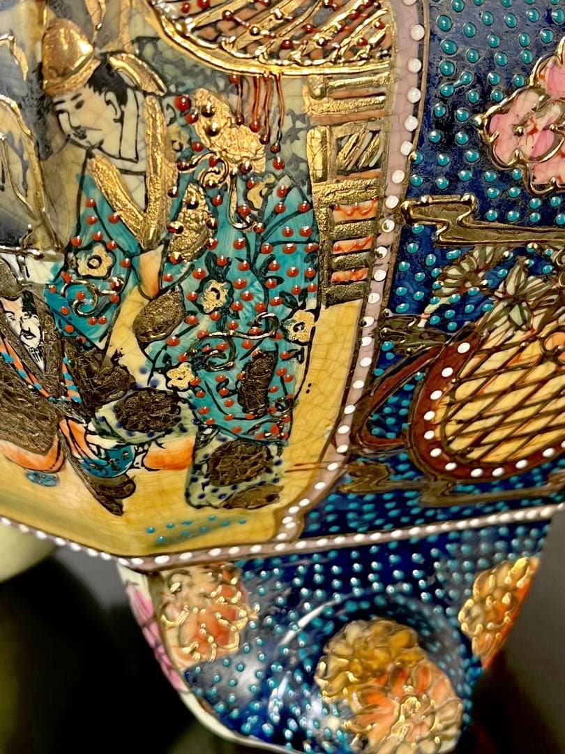 【薩摩焼 特大三足香炉】金爛手 花詰図 金獅子 陶磁器 美術品 香炉 逸品 希少