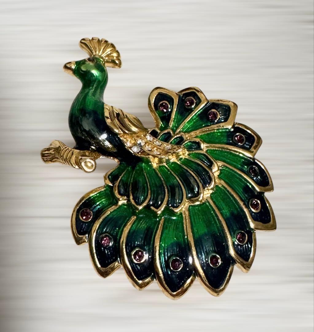 スワロフスキー　ピーコック　ブローチ