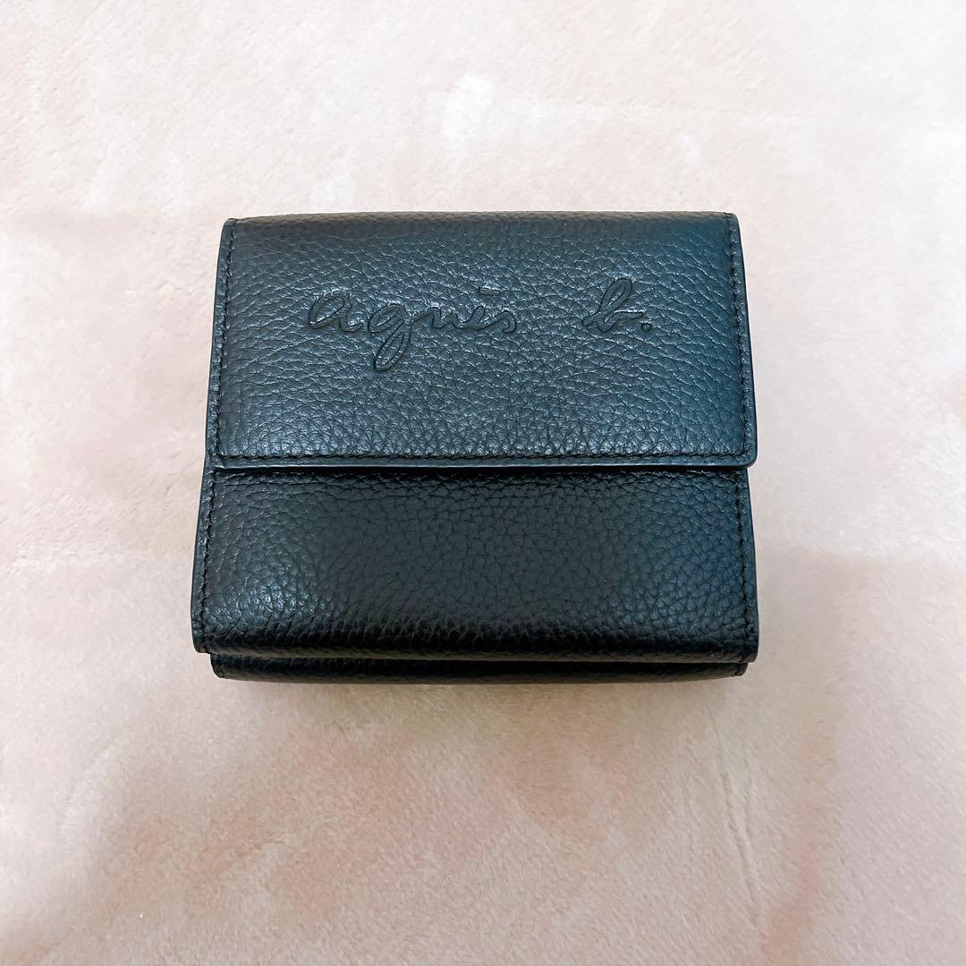 agnès b. 二つ折り財布 黒 レザー