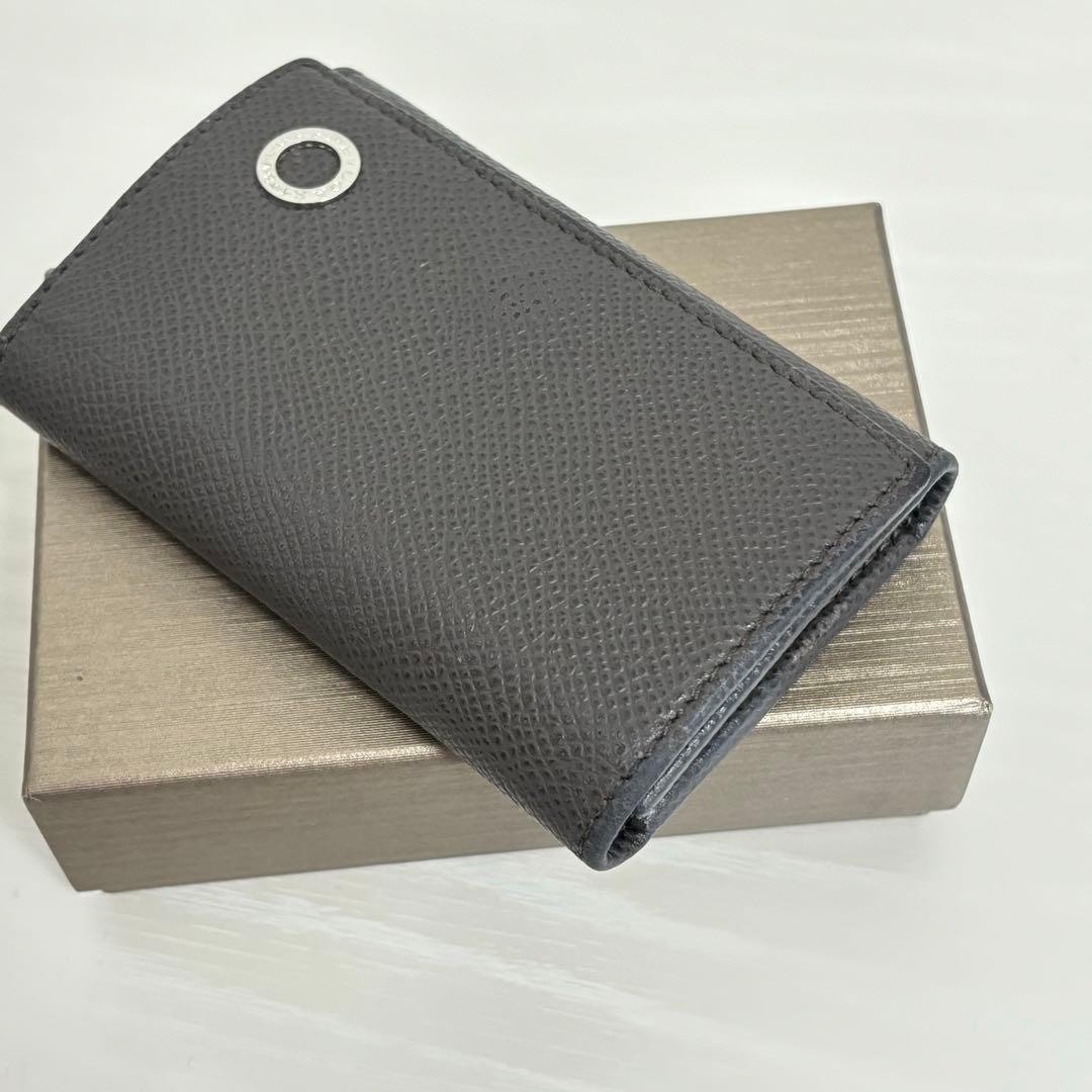 付属品付き ブルガリキーケース 6連フック ダークグレー レザー サークルロゴ