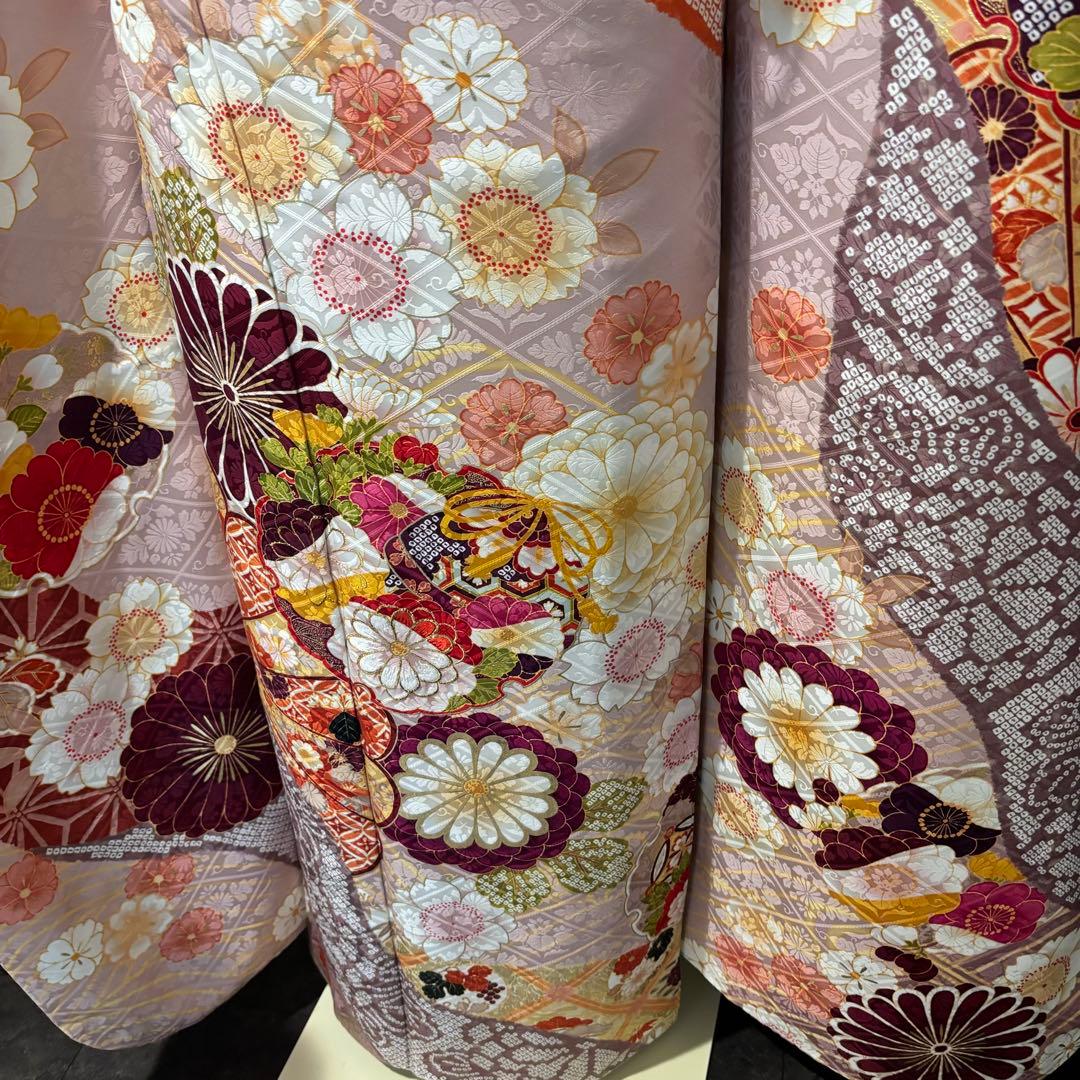 美品　地紋　花模様　金駒刺繍　金彩　逸品　振袖　フルセット 振り袖