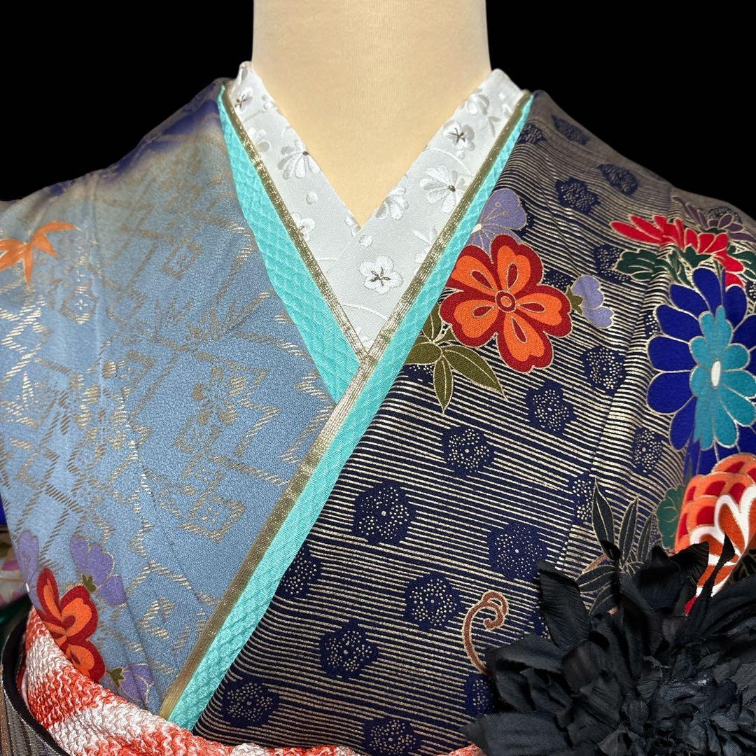 (あ969)渋めの色味の振袖㊗️大振袖⑤点セット✨