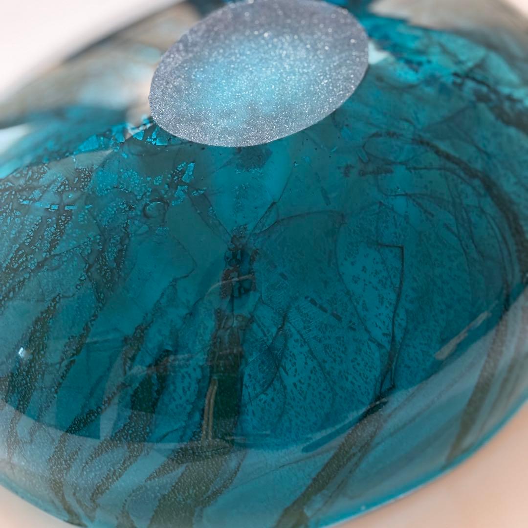 極美品　迫二郎　ガラスボウル　吹きガラス　銀箔 グリーン　ガラス工芸品　アート