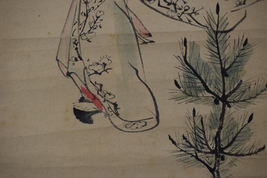 【複製】作者不詳/三閑/美人画/正月羽根つき/版画/掛軸☆宝船☆Y-544　JM