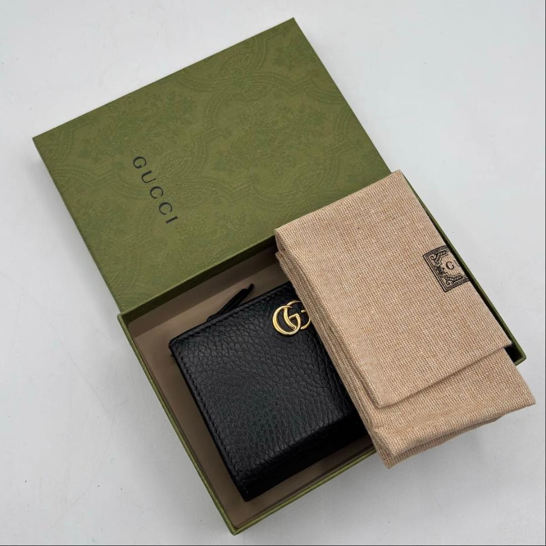 希少 完売品 日本限定 新品同様 箱袋付 グッチ ダブルG 二つ折り財布 黒 赤