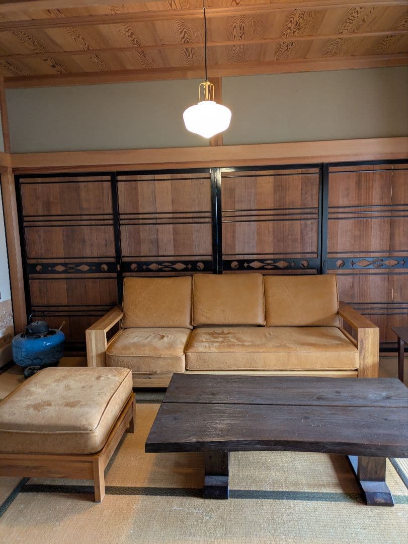 【美品】カウチソファ　レザーテックス キャメル 3人　 関家具　コパンⅡ 引取