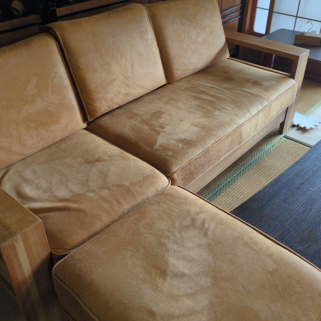 【美品】カウチソファ　レザーテックス キャメル 3人　 関家具　コパンⅡ 引取