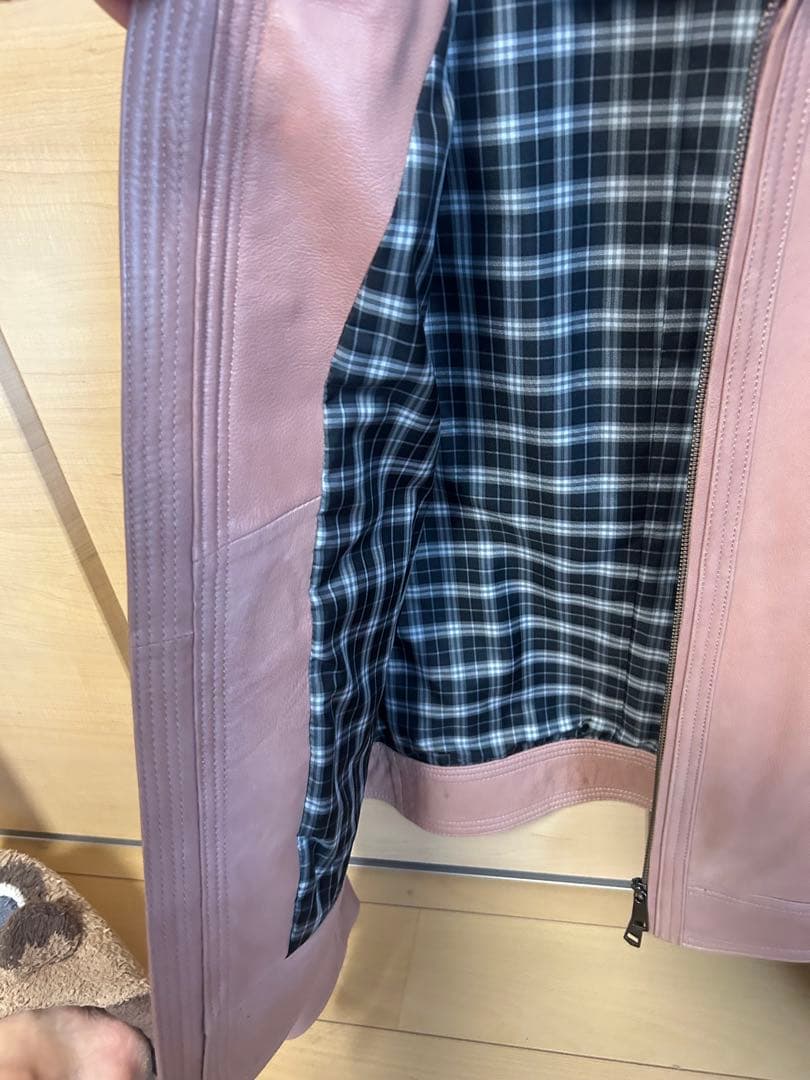 バーバリーブラックレーベル　ピンクレザーシングルライダースジャケット　m