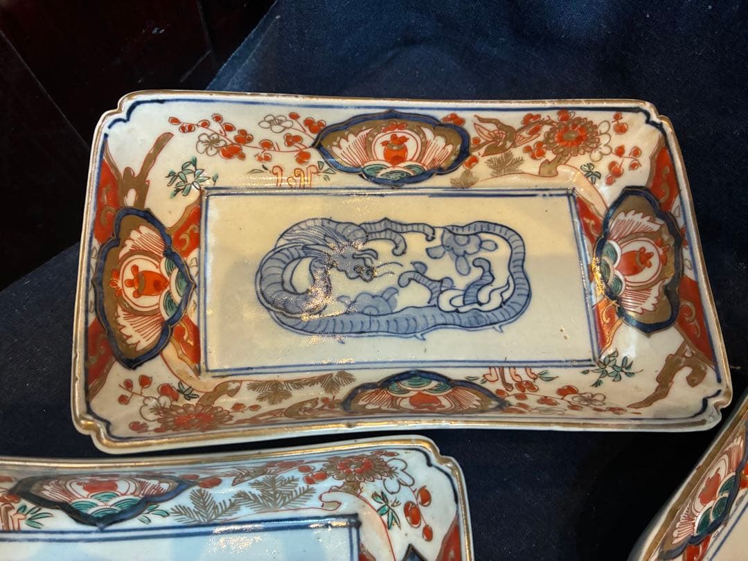 古伊万里　色絵金彩　長皿　5枚　傷無し　幕末〜明治