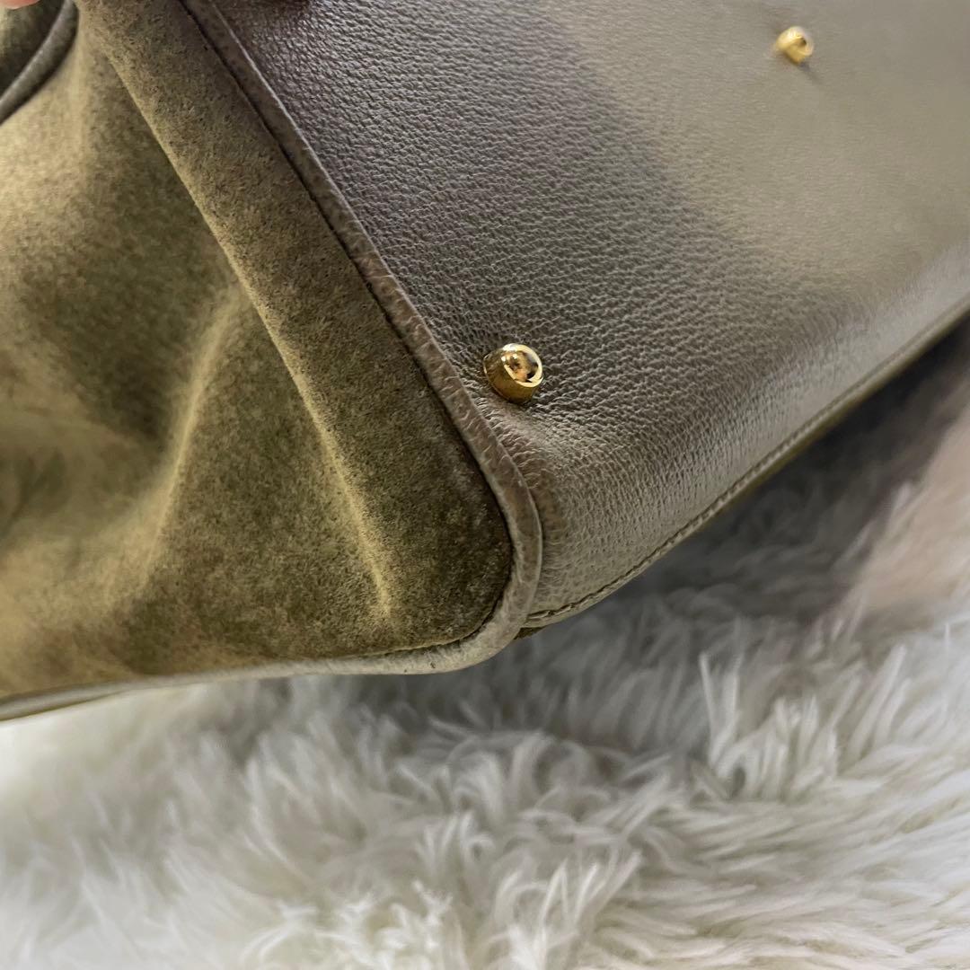 美品　GUCCI グッチ バンブー 2way ショルダーバッグ スエード カーキ