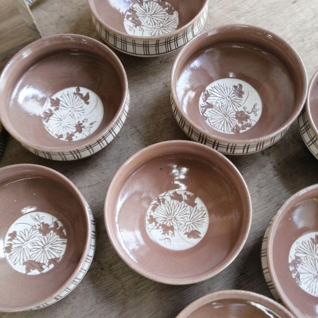 向付　小鉢　菊図　茶碗　鉢　小鉢　懐石料理　会席膳　茶道具　茶道　10客　木箱