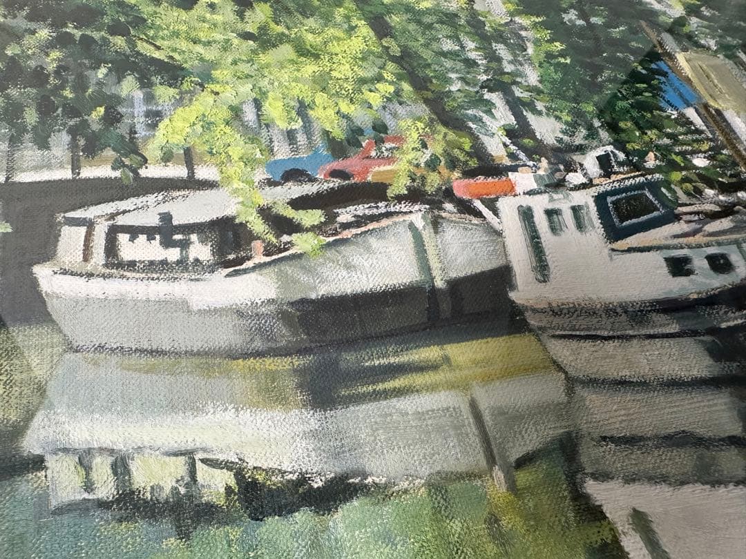 真作　石川滋彦 油絵pv-509 「五月の運河」サイン裏書有 油彩 油画 絵画