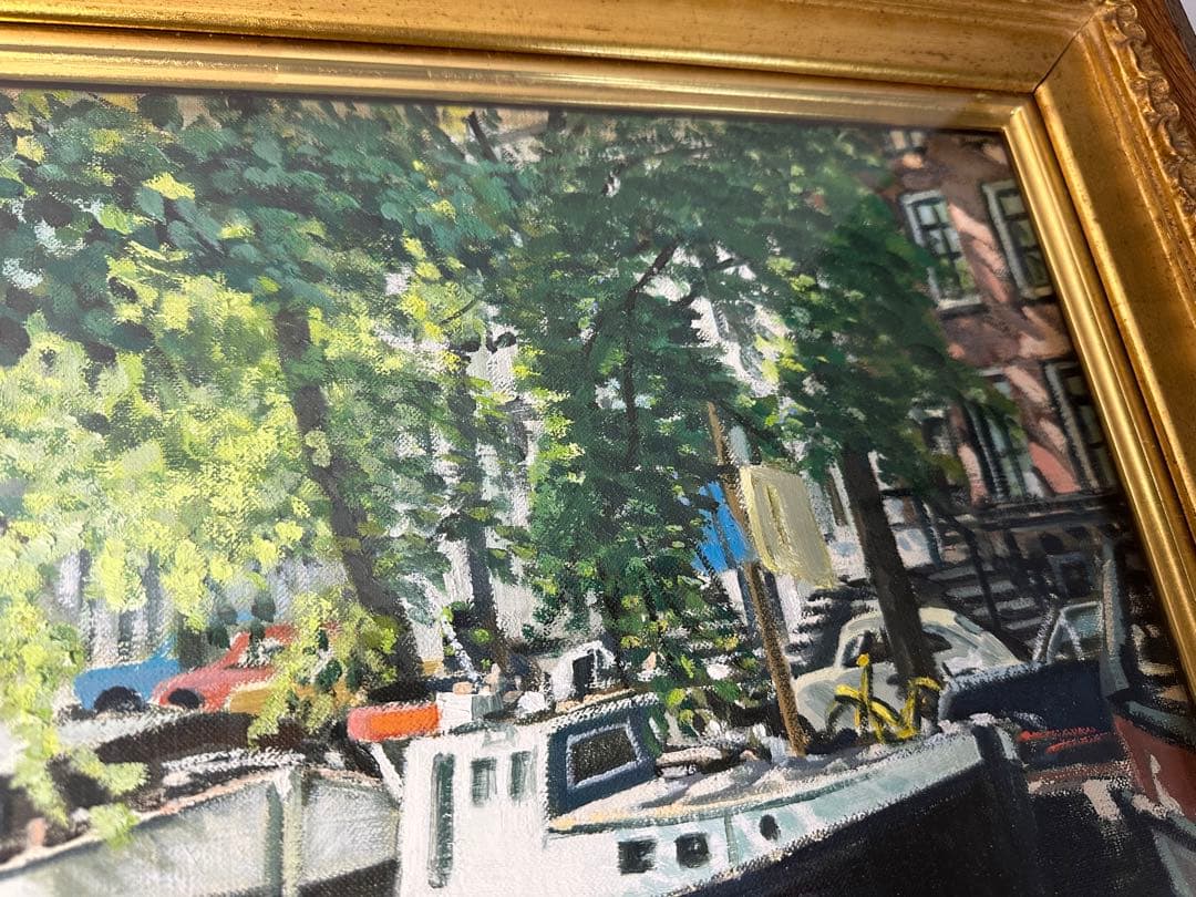 真作　石川滋彦 油絵pv-509 「五月の運河」サイン裏書有 油彩 油画 絵画