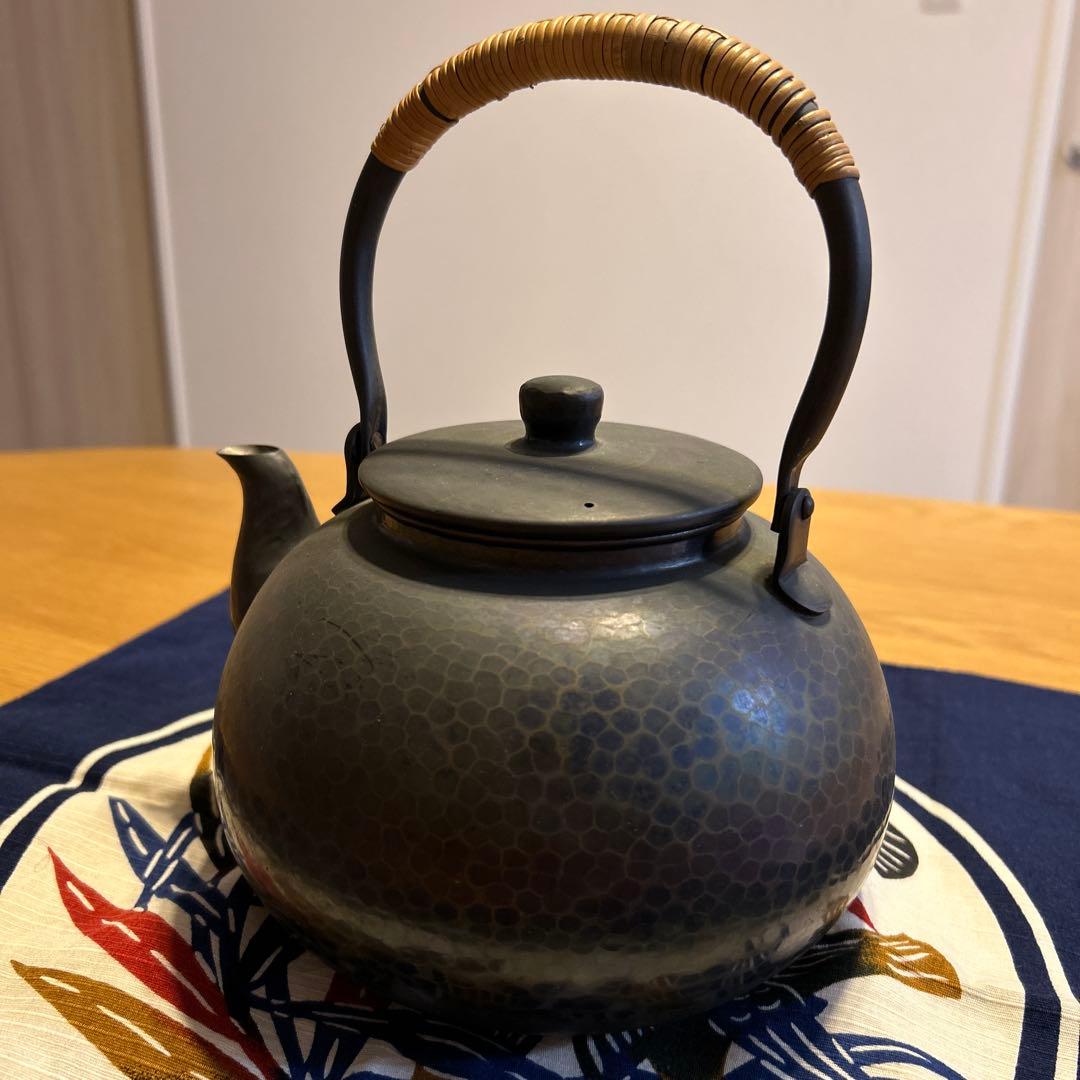 銅製急須 ラタン取っ手　鎚起銅器　燕三条