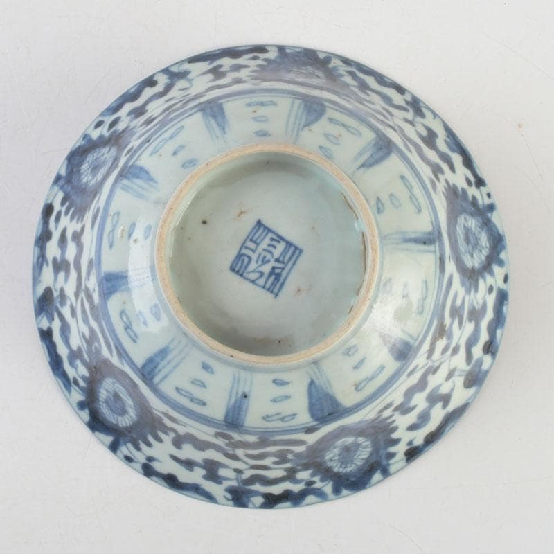 中国　呉須染付　花草文　鉢　時代箱付　C　9247