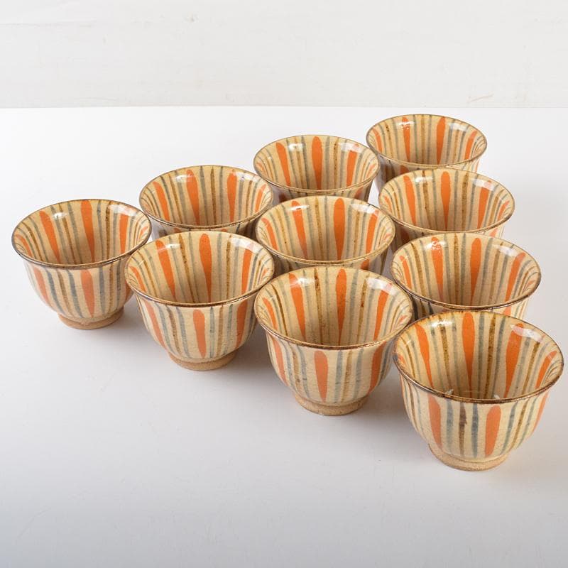 煎茶道具　瀬戸焼　作助窯造　麦わら手汲出し碗　十客　共箱二箱　M　R6611